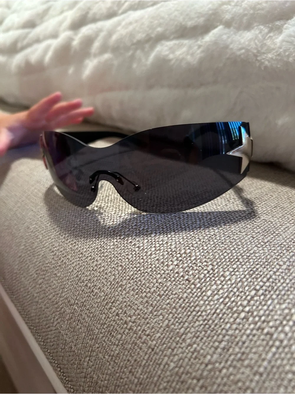 Fashion Nova Black Shield Sunglasses with Silver Star Details